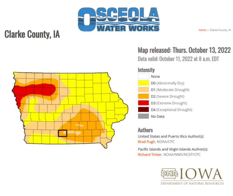 10/13/2022 Drought Monitor Update - Osceola Water Works - Osceola, Iowa