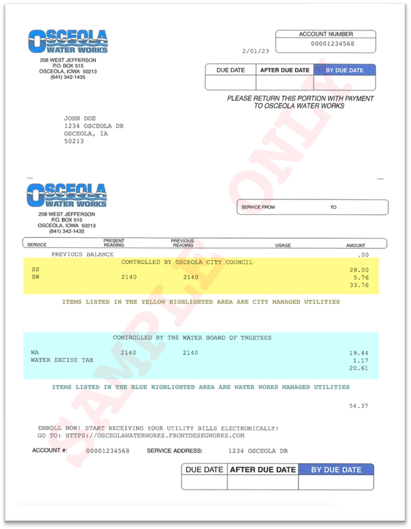osceola iowa utility bill sample