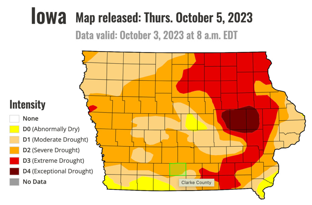 drought map for clarke county osceola iowa