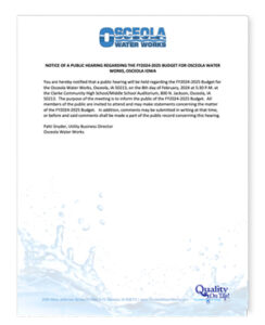 Notice for public hearing regarding Osceola Water Works 2024-25 budget