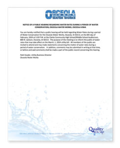 osceola water works public notice of rates during conservation 