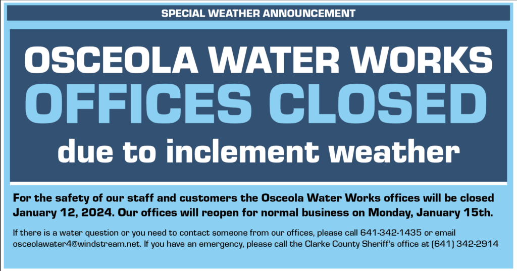 osceola water works offices closed